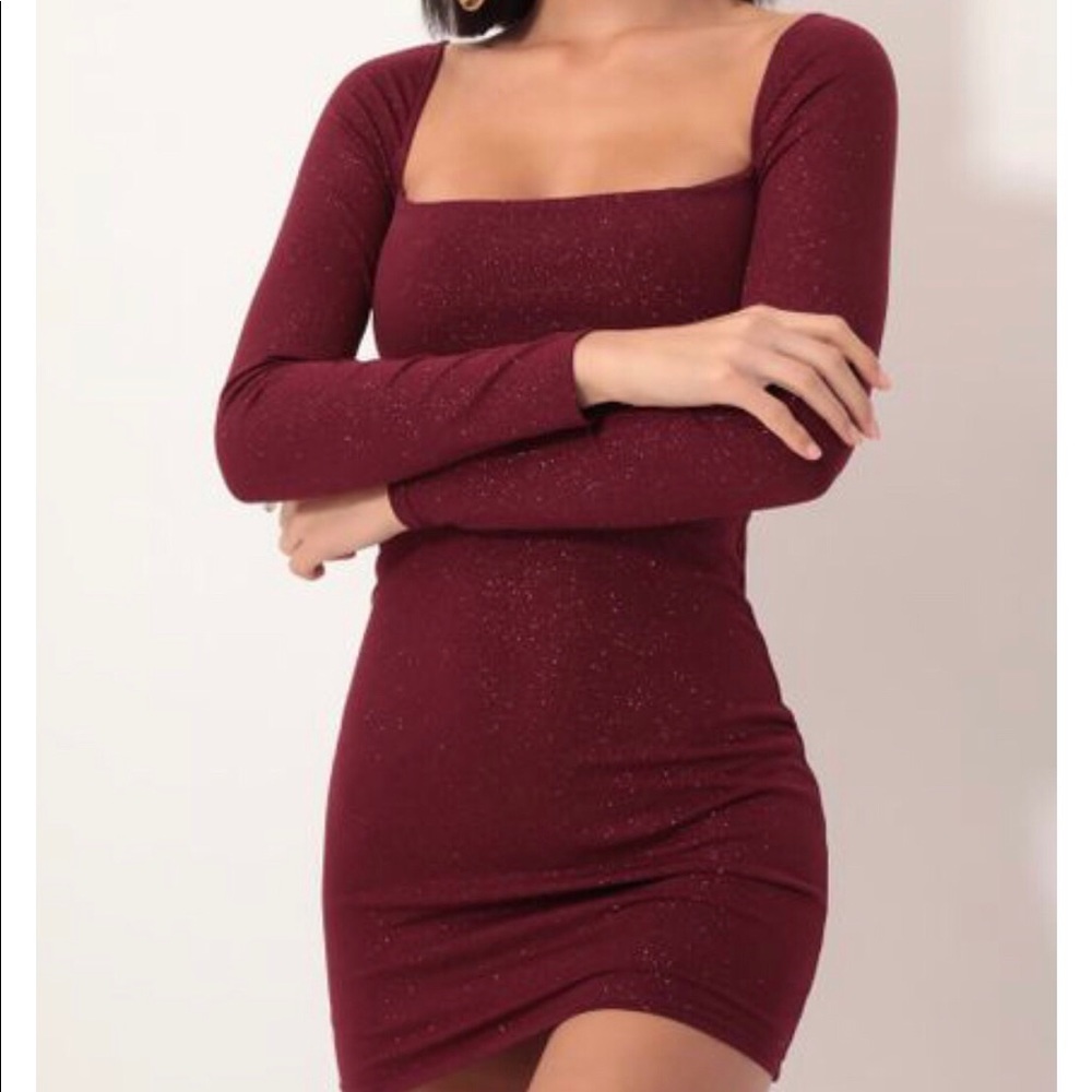 Giulia Sparkling Square Neck Dress in Burgundy